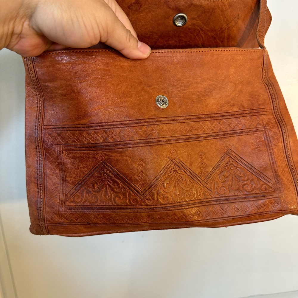 Vintage 70’s Brown Leather Boho Western Southwest Shoulder / Crossbody Bag - Picture 4 of 8